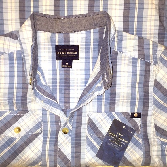 NEW LUCKY Boys Blue/White Striped Short Sleeve-M - Picture 3 of 5